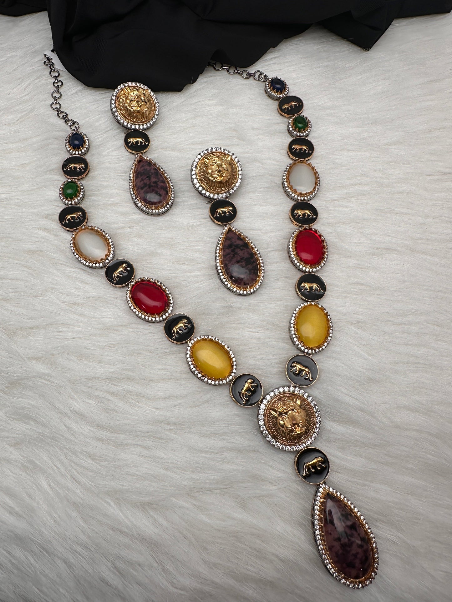 AD Multi Color Oval Stone Sabyasachi Inspired Short Necklace