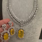 Silver Finish Yellow Doublet AD Short Necklace