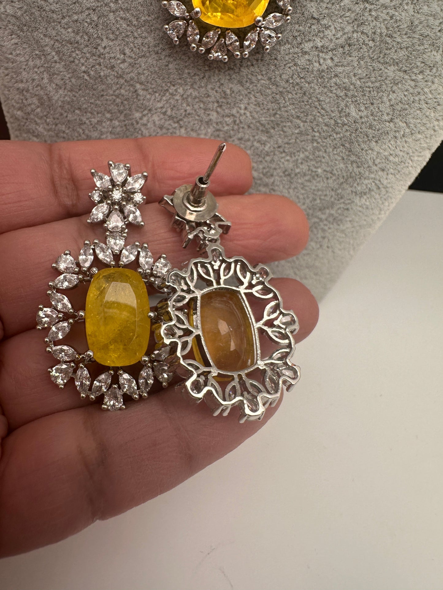 Silver Finish Yellow Doublet AD Short Necklace
