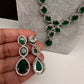 CZ Emerald Green Long Necklace in Silver Finish