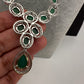 CZ Emerald Green Long Necklace in Silver Finish