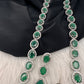 CZ Emerald Green Long Necklace in Silver Finish