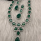 CZ Emerald Green Long Necklace in Silver Finish
