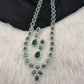CZ Emerald Green Long Necklace in Silver Finish