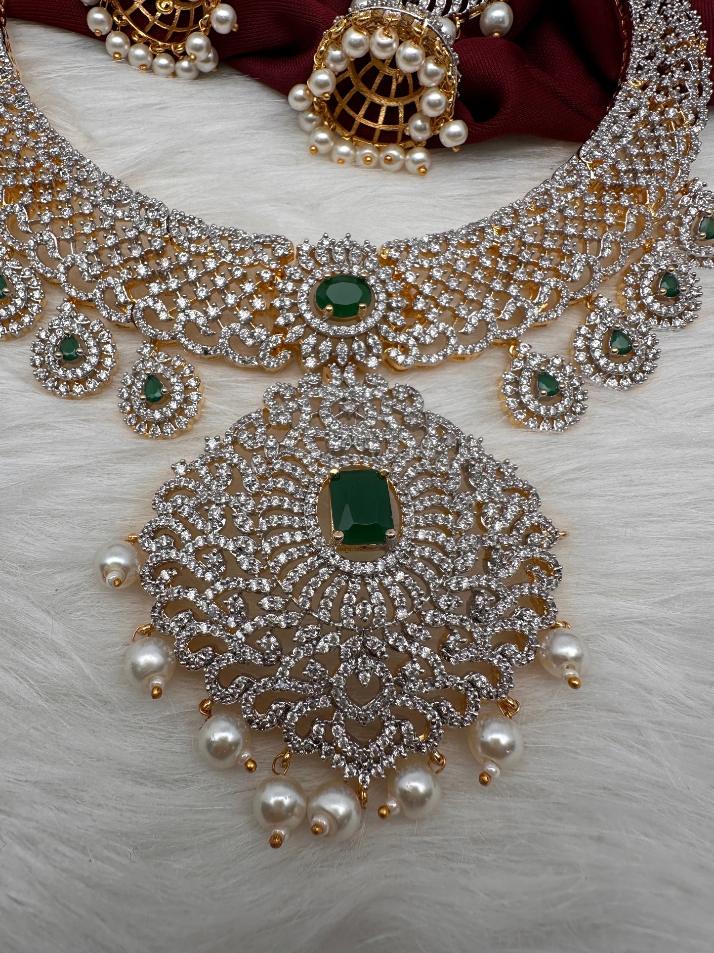 CZ Emerald Green Short Necklace in Diamond Finish