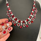 Cubic Zirconia Wine Red Short Necklace in Silver Finish