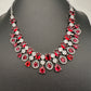 Cubic Zirconia Wine Red Short Necklace in Silver Finish