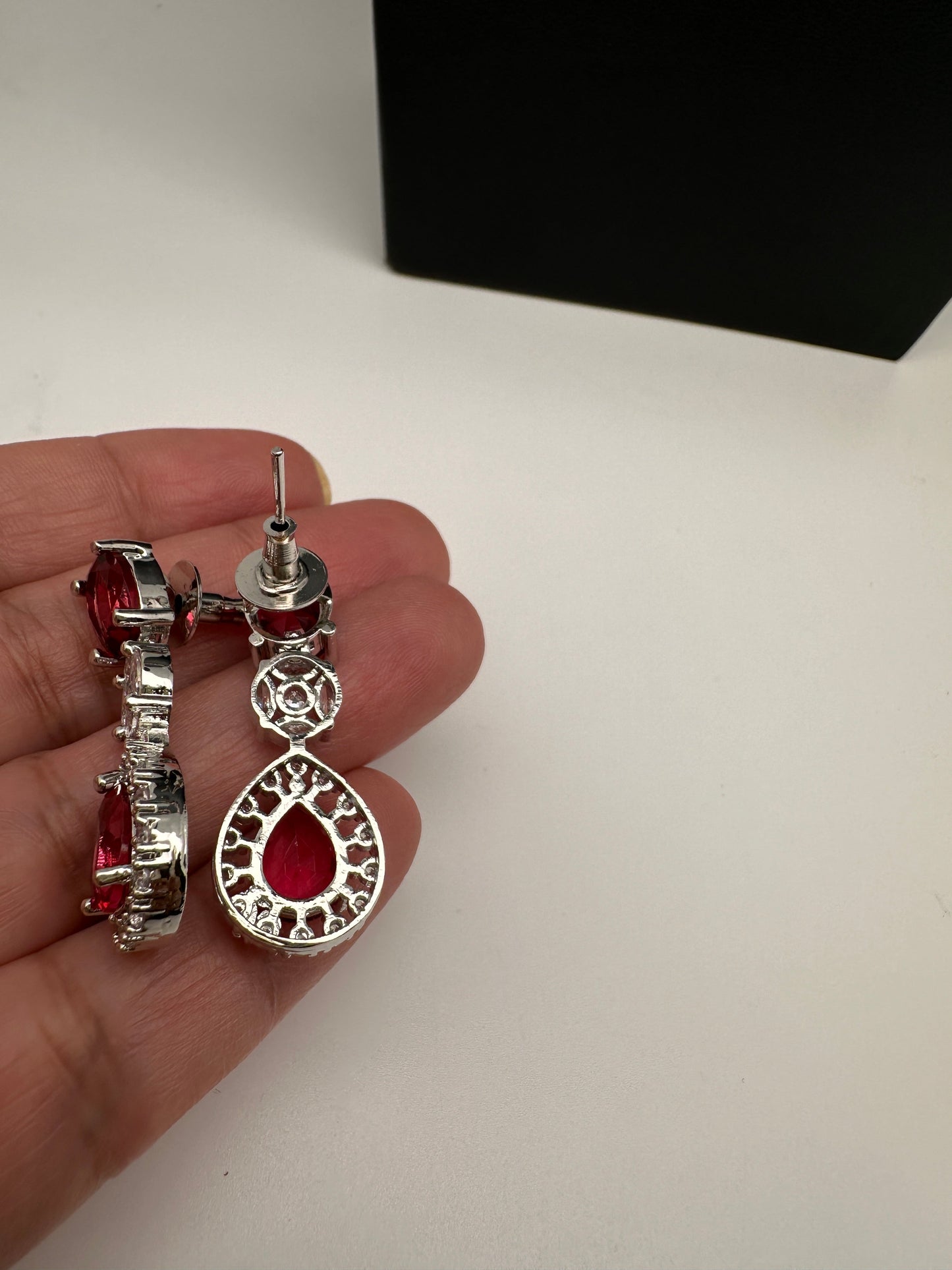 Cubic Zirconia Wine Red Short Necklace in Silver Finish