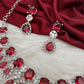 Cubic Zirconia Wine Red Short Necklace in Silver Finish