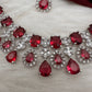 Cubic Zirconia Wine Red Short Necklace in Silver Finish