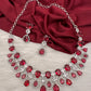 Cubic Zirconia Wine Red Short Necklace in Silver Finish