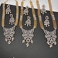 AD Golden Chain Color Stone Long Necklace - Red