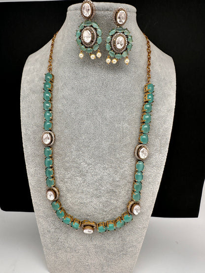 Moissanite Monalisa Color Stone Short Necklace - LightGreen