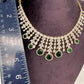 AD Neckline Color Stone Short Necklace - Green
