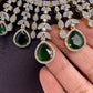 AD Neckline Color Stone Short Necklace - Green
