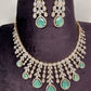 AD Neckline Color Stone Short Necklace - LightGreen