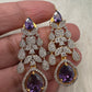 AD Neckline Color Stone Short Necklace - Purple