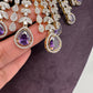 AD Neckline Color Stone Short Necklace - Purple