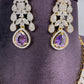 AD Neckline Color Stone Short Necklace - Purple