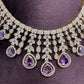 AD Neckline Color Stone Short Necklace - Purple