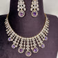 AD Neckline Color Stone Short Necklace - Purple