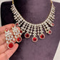 AD Neckline Color Stone Short Necklace - Red