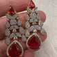 AD Neckline Color Stone Short Necklace - Red