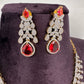 AD Neckline Color Stone Short Necklace - Red