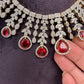 AD Neckline Color Stone Short Necklace - Red