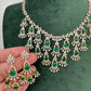 CZ Neckline Color Stone Short Necklace - Green