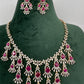 CZ Neckline Color Stone Short Necklace - Red