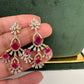 CZ Neckline Color Stone Short Necklace - Red