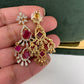 CZ Neckline Color Stone Short Necklace - Red