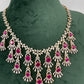 CZ Neckline Color Stone Short Necklace - Red