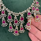 CZ Neckline Color Stone Short Necklace - Red