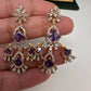 CZ Neckline Color Stone Short Necklace - Purple