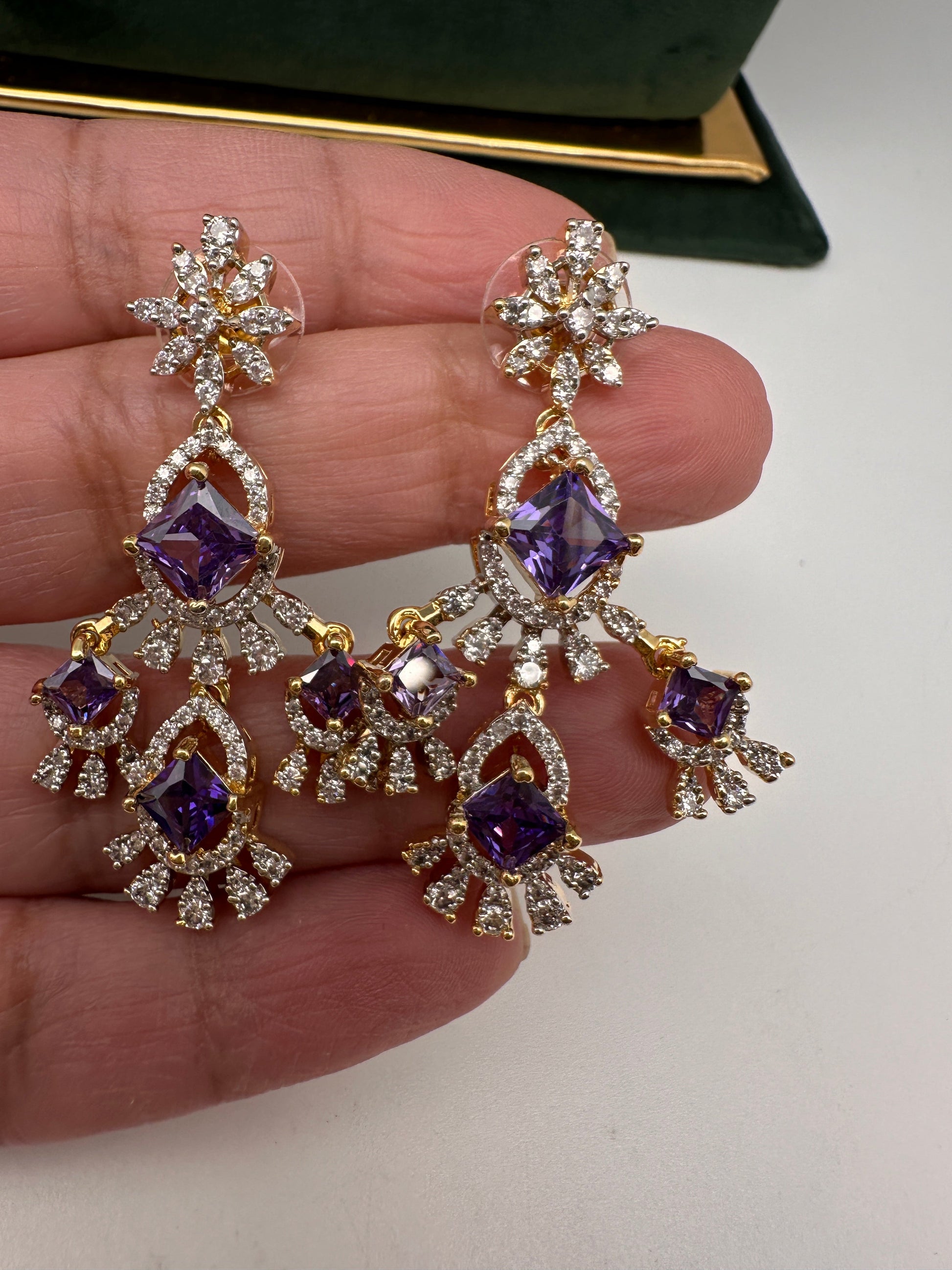 CZ Neckline Color Stone Short Necklace - Purple
