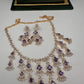 CZ Neckline Color Stone Short Necklace - Purple