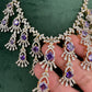 CZ Neckline Color Stone Short Necklace - Purple