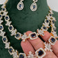 AD Double Layer Color Stone Short Necklace - Blue