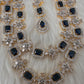 AD Double Layer Color Stone Short Necklace - Blue