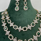 AD Double Layer Color Stone Short Necklace - Green