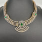 AD Neckline Color Stone Short Necklace - Green