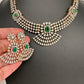 AD Neckline Color Stone Short Necklace - Green