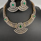 AD Neckline Color Stone Short Necklace - Green