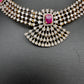 AD Neckline Color Stone Short Necklace - Red