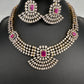AD Neckline Color Stone Short Necklace - Red