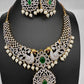 AD Peacock Color Stone Short Necklace - Green