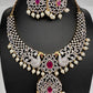 AD Peacock Color Stone Short Necklace - Red