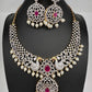 AD Peacock Color Stone Short Necklace - Red